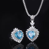 Created Blue Topaz Birthstone Jewelry Set Radiant Cut Heart CZ Pendant Ring - lanciashow