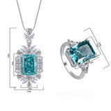 925 Sterling Silver Simulated Blue Diamond Pendant Ring Jewelry Set Radiant cut Gemstone Birthstone With CZ Accents - lanciashow