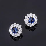 Wedding Engagement Jewelry Set 925 Silver Simulated Sapphire Zirconia Pendant Ring Stud Earrings - lanciashow