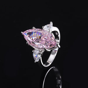 Lab Created Pink Diamond Promise Ring For Women Lady Bridal Rydian Cut Marquise Shape Gem - lanciashow