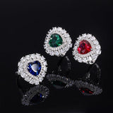 925 Sterling Silver Statement Jewelry Imitation Ruby Sapphire Emerald Gemstone Ring For Women Heart Cut - lanciashow