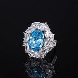 925 Sterling Silver Luxury Jewelry Simulated Yellow Diamond Blue Topaz Gemstone Ring Oval Cut - lanciashow