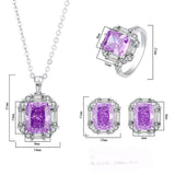 925 Sterling Silver Radiant Cut Simulated Gemstone Pendant Earrings Ring Jewelry Set - lanciashow