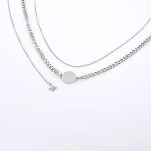 Stainless Steel Double Chain Necklace Miss pendant Titanium steel Round Tag With M Letter - lanciashow