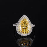 925 Sterling Silver Birthstone Gemstone Jewelry Pear Shaped Imitation Yellow Diamond Ring - lanciashow