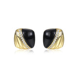 925 Sterling Silver Gold Plated Natrural Onyx Gemstone Pedant Ring Earrings Set Cushion Shape - lanciashow