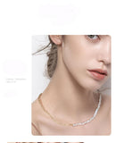 925 Sterling Silver Yellow Gold Plated Jewellery Link Chain Necklace With Baroque Pearl Beads - lanciashow