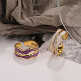 925 Sterling Silver Gold Plated Fashion Jewellery Double Band Enamel Ring For Women - lanciashow