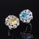 925 Sterling Silver Gemstone Jewellery Radiant Cut Imitation Blue Yellow Diamond Wedding Anniversary Ring - lanciashow