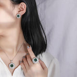 Created Emerald Jewelry Set, Fashion Wedding Bridal Silver Simulated Gemstone Pendant Necklace Ring Stud Earrings Set for Women Girl - lanciashow