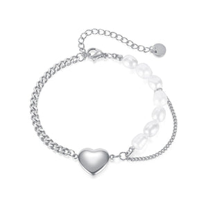 Adjustable Stainless steel Love Heart Charm Pearl Bead Chain Bracelets Jewelry for Women Girls - lanciashow