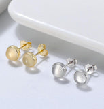 Natural Moonstone Round Stud Earrings 925 Sterling Silver 14K Gold Plated Gemstone Jewelry - lanciashow
