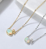 925 Sterling Silver 14K Gold Plated Jewellery Natural Opal Gemstone Chain Necklace - lanciashow