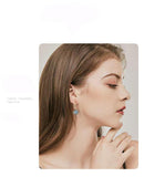 925 Sterling Silver 14K Gold Plated Natrural Aquamarine Jewellery Round Gemstone Dangle Earrings - lanciashow