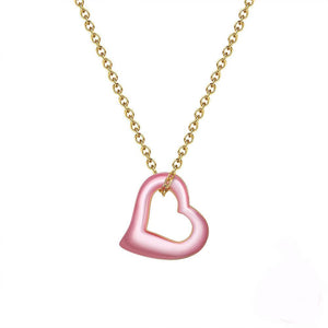 Natural Mother Of Pearl Heart Pendant With 925 Sterling Silver 14K Gold Plated Chain Necklace - lanciashow