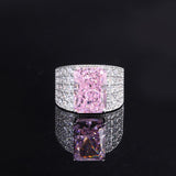 High Carbon Radiant Cut Diamond Ring Pave Sparkling CZ Jewelry For Party Engagement Anniversary Gift - lanciashow