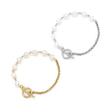 Stainless Steel Womens Fashion Jewelry Pearl Link Bracelet With OT Clasp - lanciashow
