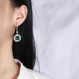 925 Sterling Silver Created Sapphire Ruby Emerald Dangle Earrings With White CZ Jewelry For Women - lanciashow