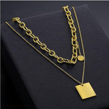 Double Chain Fashion Stainless Steel Square Tag Necklace Titanium Steel Lock Fold Wear Chain Necklace - lanciashow