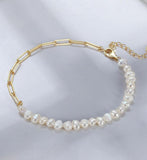 925 Sterling Silver Yellow Gold Plated Link Chain Bracelet With Baroque Pearl Beads Jewelry - lanciashow