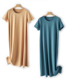 100% Cotton Womens Home Clothes Loose Pajama Dress Round Neck - lanciashow