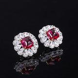 Women's Party Jewelry Set Simulated Ruby Earrings Pendant Ring With Cluster CZ - lanciashow
