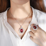 Red Created Ruby Lab White Diamond Jewelry 925 Sterling Silver Pendant Ring Set For Wedding Engagement - lanciashow
