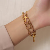 Fashion Double Chain Bracelet With Heart Cross Charms Titanium Steel Trends Jewellery - lanciashow