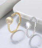 925 Sterling Silver 14K Gold Plated Natural Moonstone Fine Jewelry Round Open Ring - lanciashow