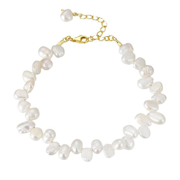 925 Sterling Silver Yellow Gold Plated Chain Bracelet With Baroque Pearl Beads Jewellery - lanciashow