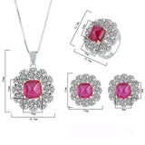 Women's Party Jewelry Set Simulated Ruby Earrings Pendant Ring With Cluster CZ - lanciashow