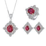 Bridal Jewelry Set Simulated Ruby Zirconia Pendant Ring Stud Earrings 925 Sterling Silver Jewelry - lanciashow