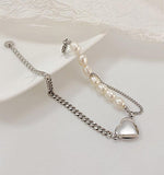 Adjustable Stainless steel Love Heart Charm Pearl Bead Chain Bracelets Jewelry for Women Girls - lanciashow