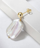 925 Silver Gold Plated Womens Jewelry Square Baroque Pearl Stud Earrings - lanciashow