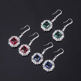 925 Sterling Silver Created Sapphire Ruby Emerald Dangle Earrings With White CZ Jewelry For Women - lanciashow