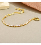 925 Sterling Silver Gold Plated Jewelry Clips Link Chain Bracelet With White Cubic Zirconia - lanciashow