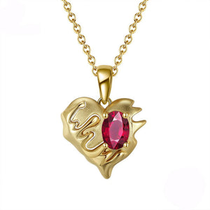 925 Sterling Silver Heart Pendant Necklace With Natrural Garnet Gemstone - lanciashow