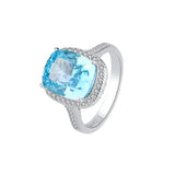 925 Solid Silver Created Blue Creen Gemstone Jewelry CZ Ring Radiant Cut 10x12mm - lanciashow