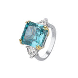 Sterling Silver Simulated Rydian Cut Diamond Ring with Side Stones Blue Yellow Gems Jewelry - lanciashow