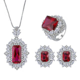Created Ruby Jewelry Set, Fashion Wedding Bridal Silver Gemstone Pendant Ring Stud Earrings - lanciashow