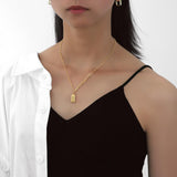 Womens Fashion Jewelry Titanium Steel Chain Necklace With Square Plaid Tag - lanciashow