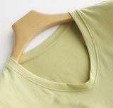 Long-Staple Cotton V-neck Short Sleeve Casual Solid Color Loose T-Shirt For Women - lanciashow