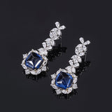 925 Sterling Silver Wedding Engagement Jewellery Set Created Blue Sapphire Pendant Ring Earrings - lanciashow
