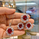 Bridal Jewelry Set Created Ruby 925 Sterling Silver Gems Pendant Ring Earrings Oval Cut - lanciashow