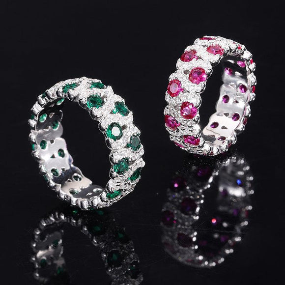 925 Sterling Silver Ring With Imitation Ruby Emerald Diamonds For Bridal/Engagement/ Wedding Anniversary - lanciashow