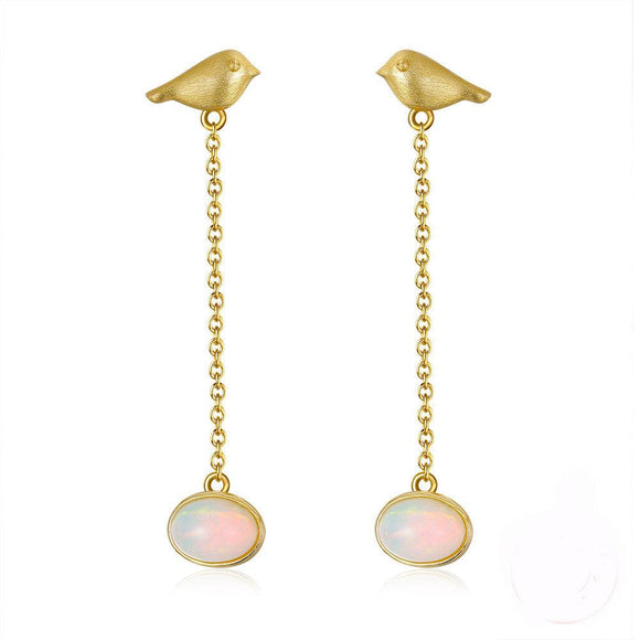 925 Sterling Silver 14K Gold Plated Jewellery Natural Opal Gemstone Dangle Earrings - lanciashow