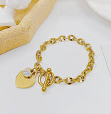 Women's Link Bracelet with Heart Charm, Chunky Chain Stainless Steel Hiphop Jewelry - lanciashow