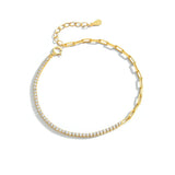 925 Sterling Silver Link Chain Bracelet With White CZ Gold Plated Jewellery - lanciashow