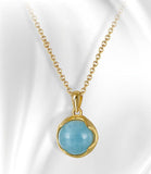 Natrural Aquamarine Gemstone Round Pendant Chain Necklace 925 Silver Yellow Gold Plated Jewelry - lanciashow