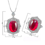 Red Created Ruby Lab White Diamond Jewelry 925 Sterling Silver Pendant Ring Set For Wedding Engagement - lanciashow